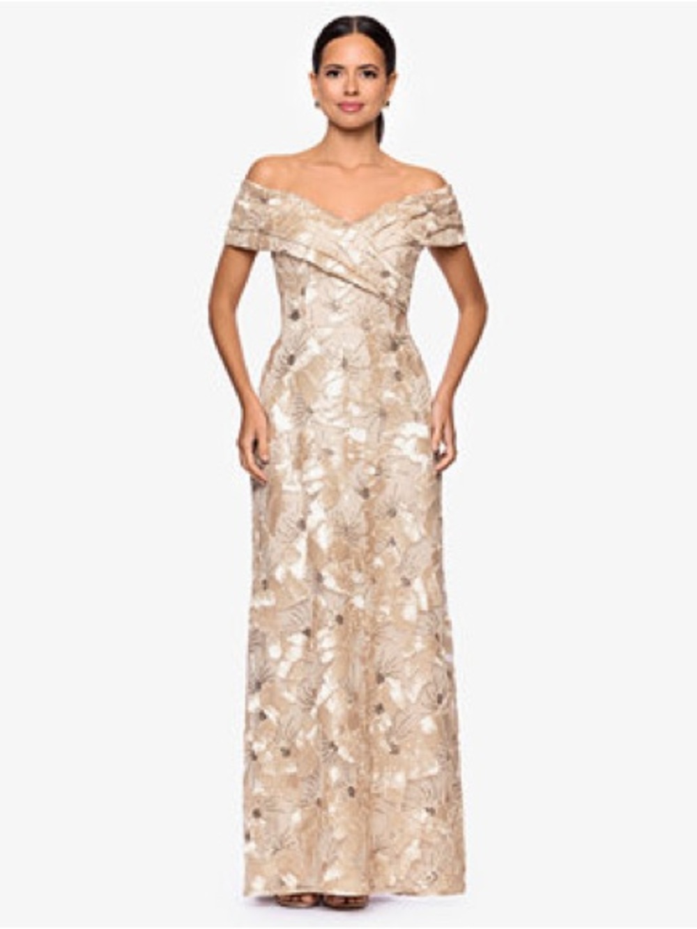 Betsy & Adam Strapless Textured Sequin Dress in Champagne